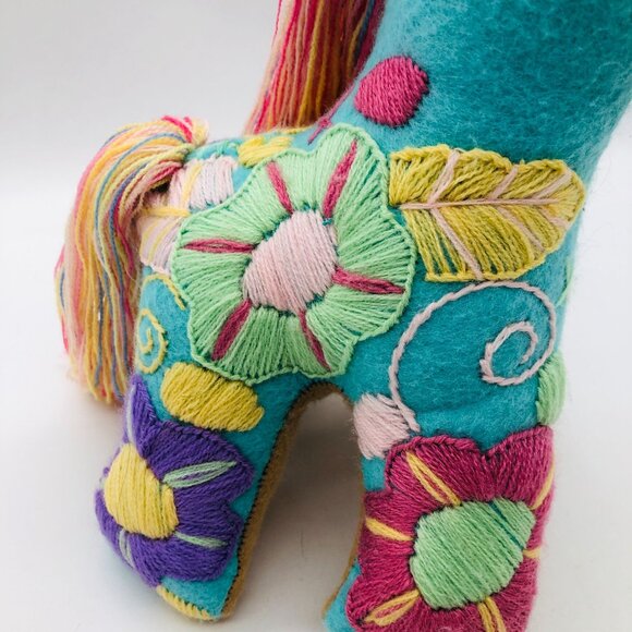 Mexican Folk Art Plush Unicorn Stuffed Animal Hand Embroidered Floral Colorful - Picture 4 of 12